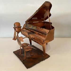 Vintage Copper Metal Music Box Piano Player